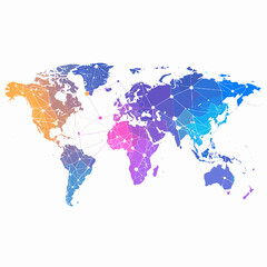 Obraz premium Abstract World Map with Polygonal Network in Gradient Colors Overlaid on White Background