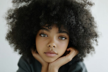 Close-up portrait of young Black girl with afro and natural skin