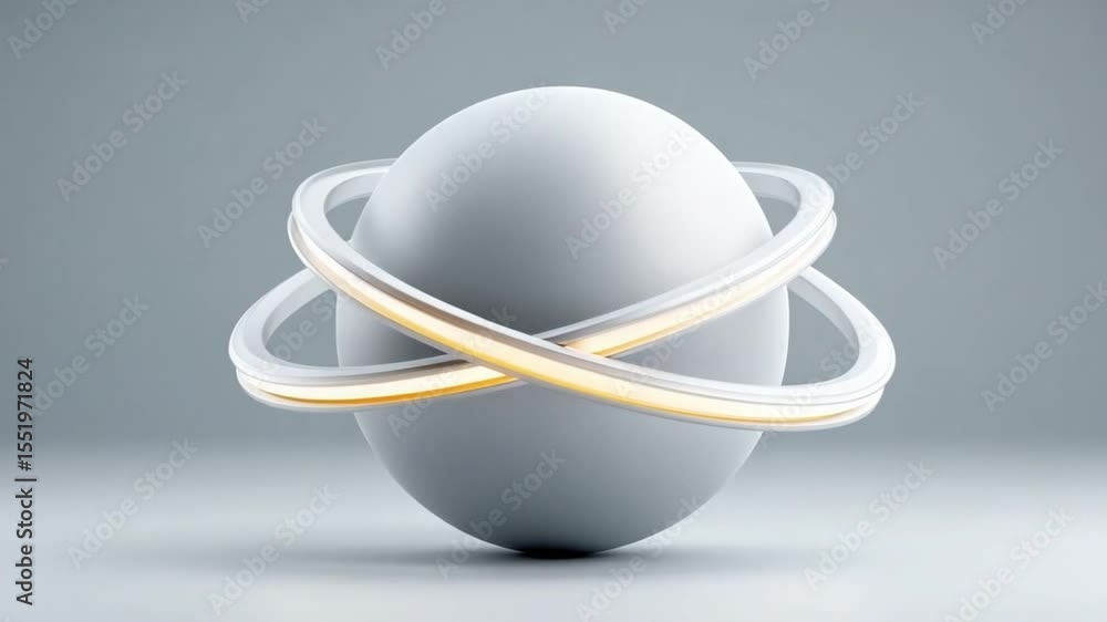 Poster orbital harmony: a stylized depiction of a pristine sphere, encompassed by elegant, glowing orbital 