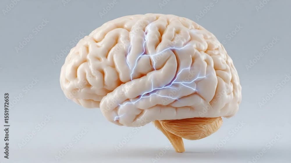 Aufkleber Mind's Architecture: An intricately detailed, high-resolution depiction of a human brain. The image showcases the complex folds and structures, highlighting the brain's intricate architecture