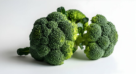Vibrant Green Broccoli Florets Isolated On Pure White Backdrop In Studio