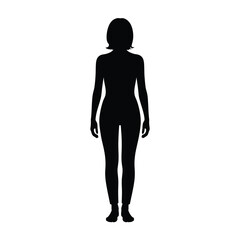 Full body silhouette of a woman with short hair standing