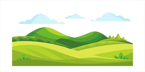 vector landscape of rolling grassy hills isolated on white background on transparent background