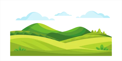 Fototapeten Lindgrün vector landscape of rolling grassy hills isolated on white background on transparent background  © trendf