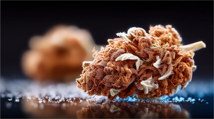 macro shot of frosty cannabis bud trichomes