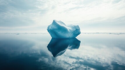 Serene Iceberg Reflection in Calm Arctic Waters Under Cloudy Sky