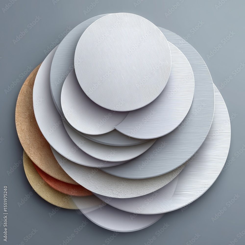 Poster layered paper circles and squares with rounded edges