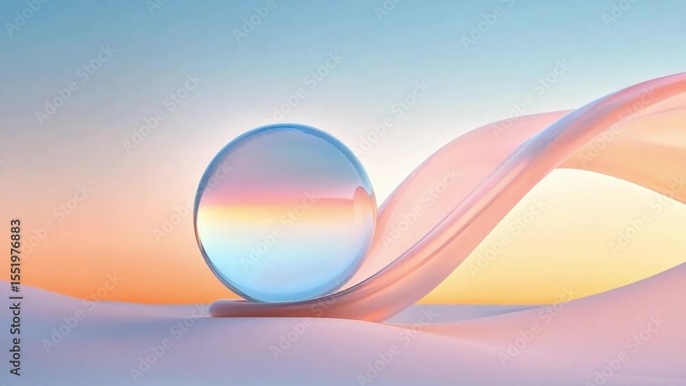 Poster glass sphere and flowing fabric: a captivating studio shot showcases a pristine glass sphere resting