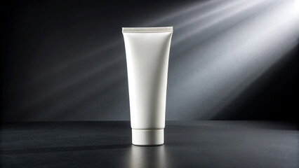 White cosmetic tube on a black background with dramatic lighting