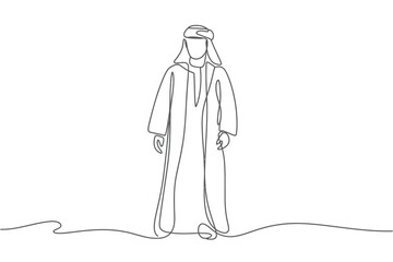 Minimalist single line drawing of a man in traditional arabic clothing
