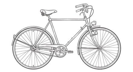 Classic Bicycle Drawing Isolated on White Background
