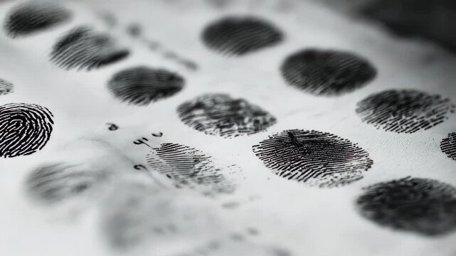 A close up view of various fingerprints displayed on a paper sheet highlights important details from a forensic analysis session