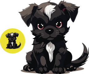 cartoon black puppy sitting vector
