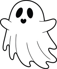 Cute Ghost Line Art – Spooky Halloween Vector Illustration