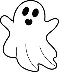 Adorable Halloween Ghost Outline – Simple Line Art Vector Illustration