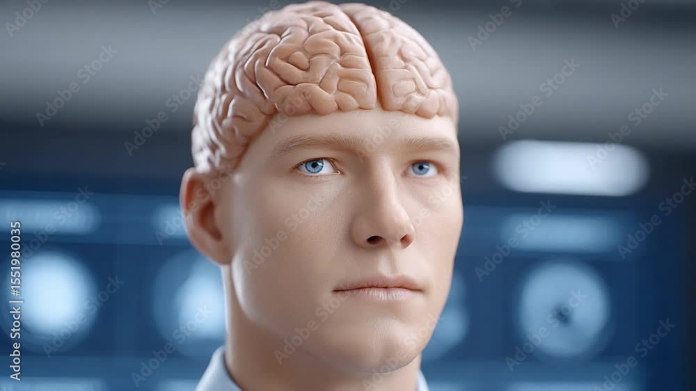 Poster human brain: an awe-inspiring image of a human head, masterfully showcasing the intricate details of