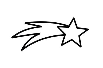 Simple Black and White Shooting Star Outline Illustration
