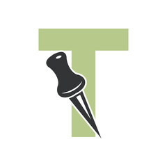 Initial Drawing Pin Logo combine with letter T vector template
