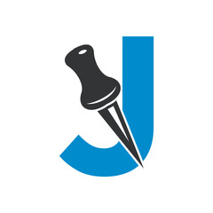 Initial Drawing Pin Logo combine with letter J vector template