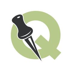Initial Drawing Pin Logo combine with letter Q vector template