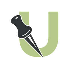Initial Drawing Pin Logo combine with letter U vector template