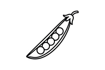 Simple Black and White Line Art of a Pea Pod