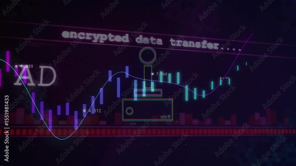 Poster grid starting chart bars sine-wave rising encrypted data scrolling lock and administrator appearing