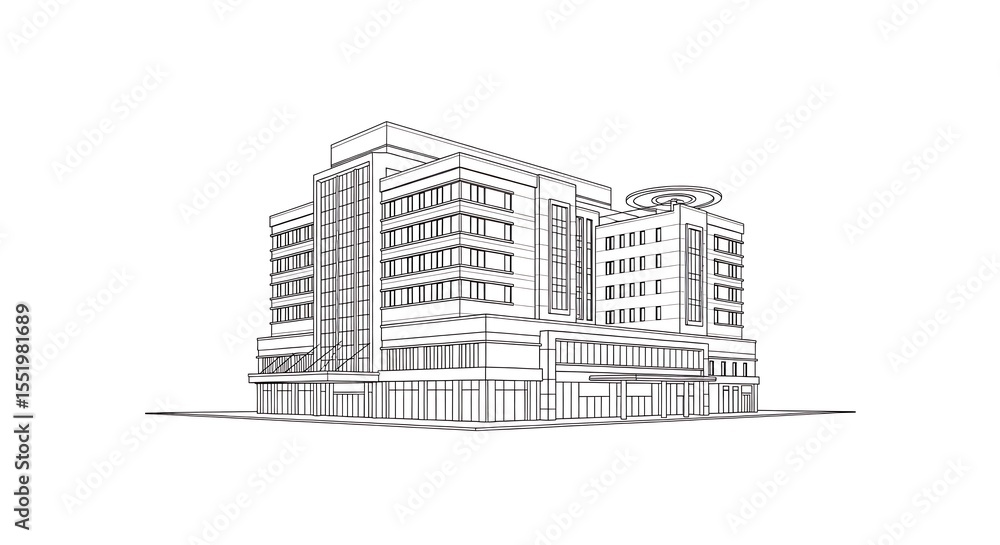Poster building line drawing perspective view architecture design