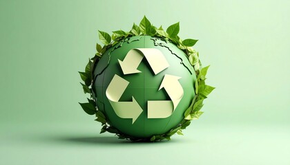 A clean green planet Earth with a recycling symbol and leaves symbolizing a sustainable future