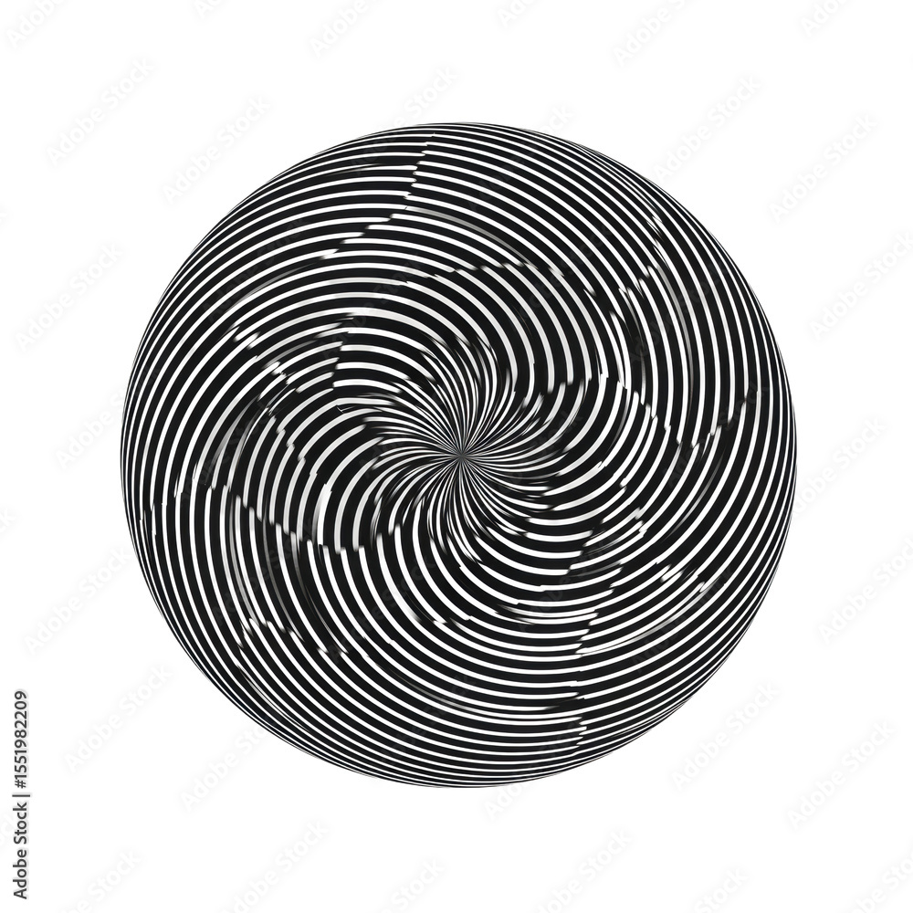 Aufkleber a perfectly circular abstract graphic design with intricate, warped, undulating black and white stri