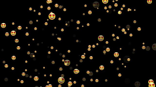 Romantic emoji icons calmly suspended in black void