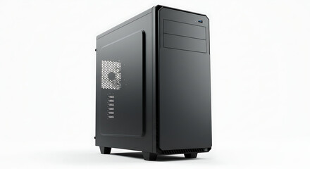 A sleek, modern computer tower, poised against a bright backdrop, embodies innovation and technological advancement. Perfect for tech enthusiasts, this image captures the essence of modern computing.