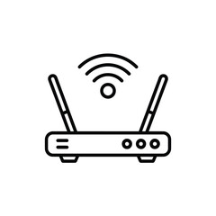 Router Icon with Wireless Signal Black and White Line Art
