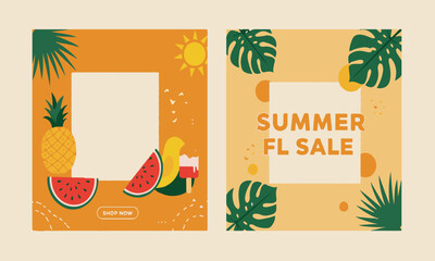 Double panel summer sale vectors with editable space, great for product promotion, e-commerce banners, and seasonal advertising