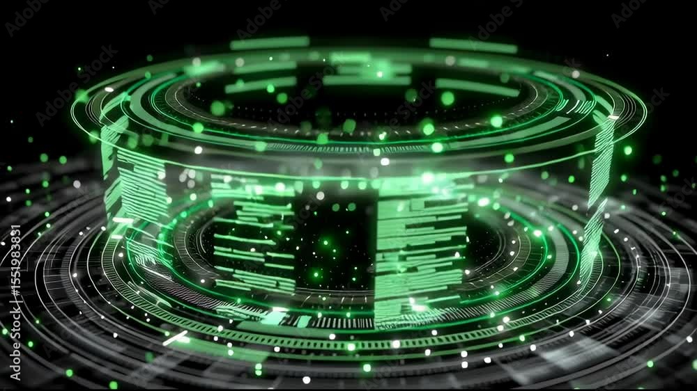 Aufkleber close-up look at a transparent floating interface with vibrant green highlights in a digital environ