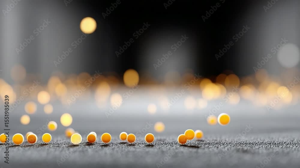 Leinwandbilder Golden Orb Cascade: A dynamic visual display showcasing a cascade of luminous golden orbs in a monochromatic setting, creating a captivating interplay of light and texture.