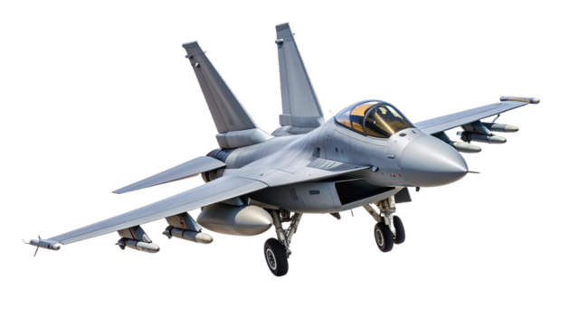 Modern Grey Military Fighter Jet Aircraft with Visible Armaments