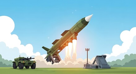 Rocket Launching From Ground Platform with Armored Vehicle