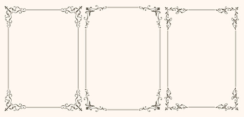 Set of frames with leaves and curls in vintage style