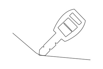 Continuous one line drawing of a key in minimalist outline vector design
