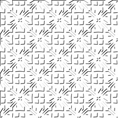  3d relief tiles.
Vector pattern with symmetrical elements . Modern stylish abstract texture. Repeating tiles from striped elements. Black and white pattern.