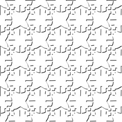  3d relief tiles.
Vector pattern with symmetrical elements . Modern stylish abstract texture. Repeating tiles from striped elements. Black and white pattern.