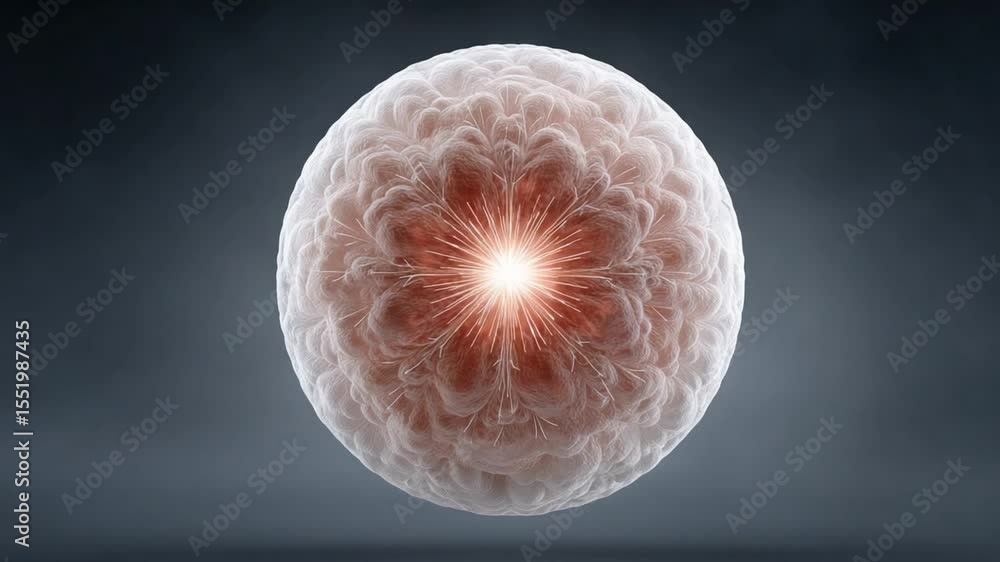 Poster Illuminated Cell: A luminous, single cell pulsates with a bright, central core, hinting at the intricacies of life within and the power it holds.