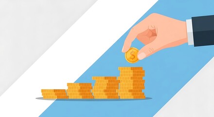 Stacking Coins Progressing Upward Hand Placing Another Coin