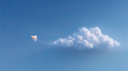White Kite Flying Near Fluffy Cloud in a Vivid Blue Sky