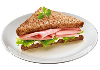 prato com sanduíche de presunto cru, alface e cream cheese isolado em fundo transparente