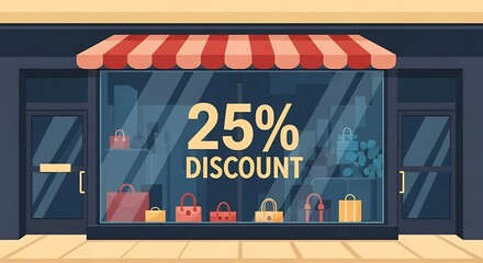 Storefront Displaying a 25% Off Discount Sale with Purses