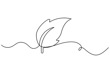 Leaf symbol continuous one line drawing vector minimalist outline art illustration on white background
