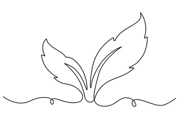 Leaf symbol continuous one line drawing vector minimalist outline art illustration on white background
