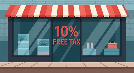 Storefront with Free Tax Promotion and Displayed Merchandise